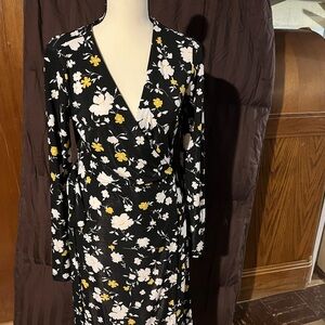 Ann Taylor Black and Yellow Floral Long Sleeve Dress